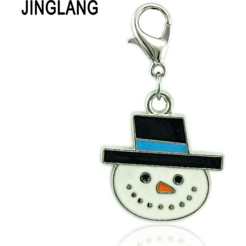 JINGLING Christmas Decoration Lobster Clasp Charms Enamel Hat Snowman Pendant DIY Charms For Jewelry Making Accessories