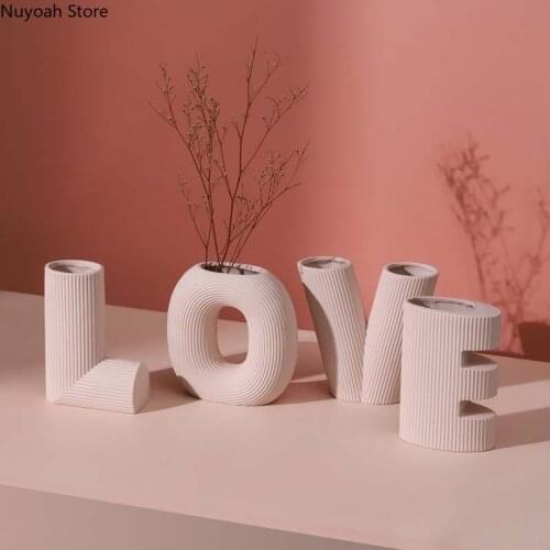 LOVE Letter Ceramic Vase Nordic Creative Art Striped Dried Flower Flower Arrangement Accessories Home Decoration Ornaments