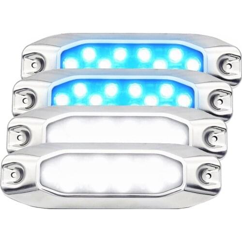 2PCS Blue & 2PCS White Combo Pack 10-30VDC Multi-Voltage 7" Surface Mount LED Underwater Light Lamp