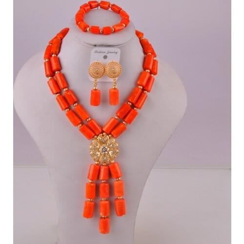 Natural orange coral jewelry african wedding coral necklace set nigeria coral beads jewelry set for women