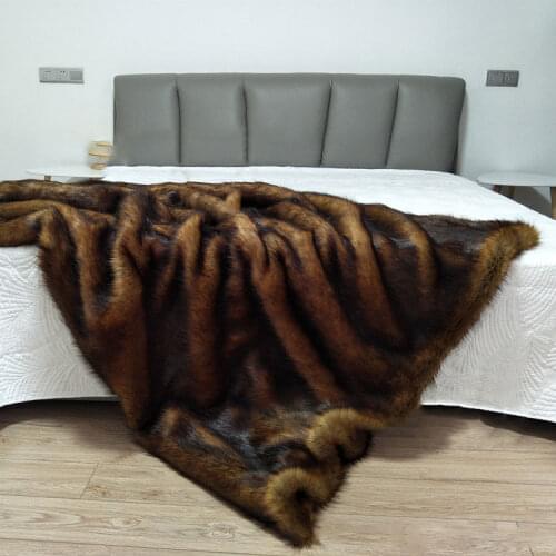 Red Fox Fur Bed Blanket, High-End Custom Villa Soft Upholstered Bed Blanket, High Weight