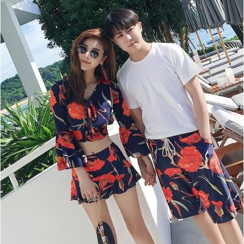 Swimming Suit For Women Swimsuits Summer Surf Swimwear Korean Beach Suits Bikini Set Men Couple Print Polyester