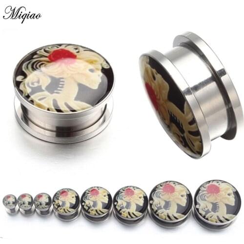 Miqiao 1 piece Hot sale beauty head pattern stainless steel metal auricle round pulley ear expansion piercing jewelry