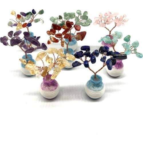 Natural Crystal Gravel Quartz Mineral Healing Treatment Life Tree Home Office Resin Base Popular Ornament Home Craft Ornaments