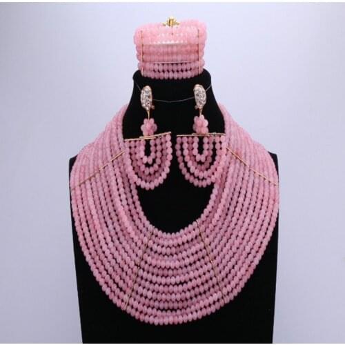2018 Newest Deep Pink Crystals Beads For Brides Nigerian African Wedding Jewelry Set 18 Layers Christmas Costume Jewelry Set