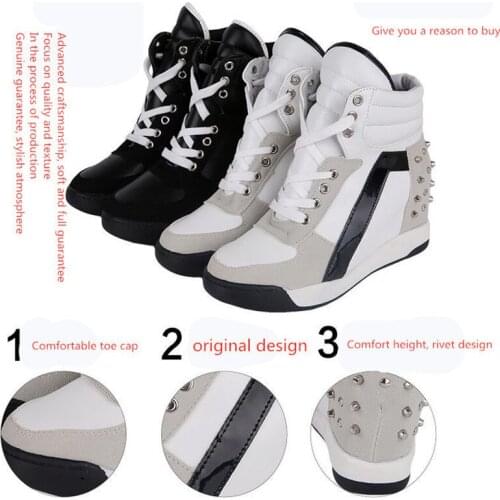 New womens spring and autumn fashion Korean rivet inside increased round head waterproof platform womens shoes