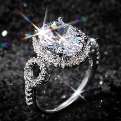 New Jewelry Shining Oval Zircon Full-Set Ladies Ring Fashion Ladies Party Prom Jewelry