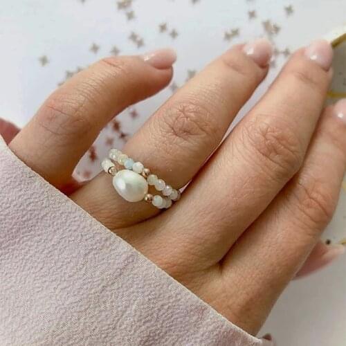 Summer New Natural Stone Pearl Ring Set Classic Sweet Romantic Style Jewelry for Women Wedding Gifts Rings Set