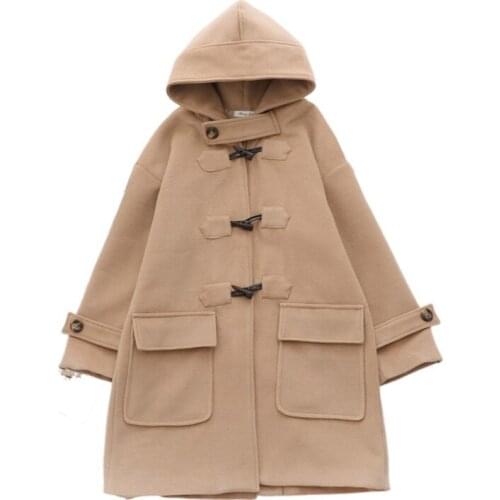 Khaki Solid Long Trench Coat Horn Button Casual Women 2020 Autumn Winter Long Sleeve Preppy Style Ladies Hooded Outwears