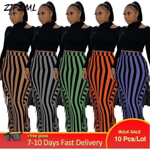 Bulk Items Wholesale Lots Cute Striped Print Fitness Party Skirt Side Tassels High Waist Pencil Skirts Vintage Birthday Skirt
