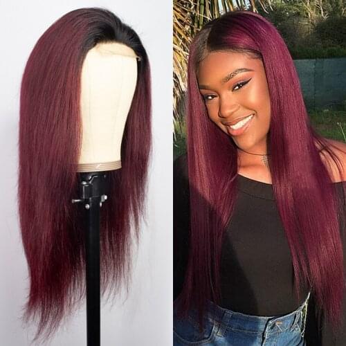 Bone Straight Human Hair Wig Ombre Blonde 99j Purple Lace Front Wig Bob Frontal Wigs Colored For Black Women 4x4 Closure Wig