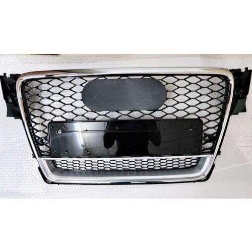 Front Sport Hex Mesh Honeycomb Hood Grill Gloss Black for Audi A4/S4 B8 2009 2010 2011 2012 For RS4 Style For quattro style