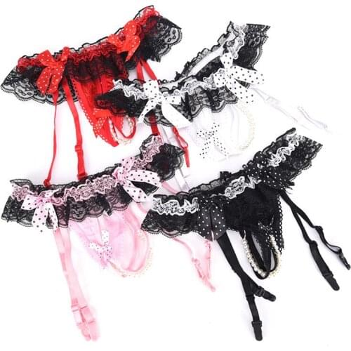Sexy Garter Belt For Stocking Black Lace Suspenders Women Sexy Open Crotch Pearl Panties Bow Lingerie Garter Exotic Accessories