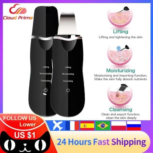 Professional Ultrasonic Facial Skin Scrubber Ion Deep Face Cleaning Peeling Rechargeable Skin Care Device Beauty Instrument