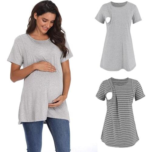 Pregnancy Breastfeeding Tops Fashion Casual Pregnant Women Short Sleeve Maternity T-Shirt Mom Loose Clothes Mummy Care T Shirt