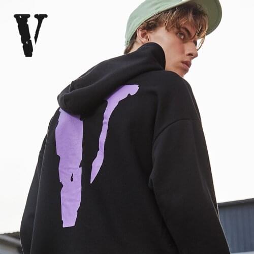VLONE Hoodies Sweatshirts Womens New Purple Big V Hem Destruction Couple Tide Brand Printed Loose Pullover Men