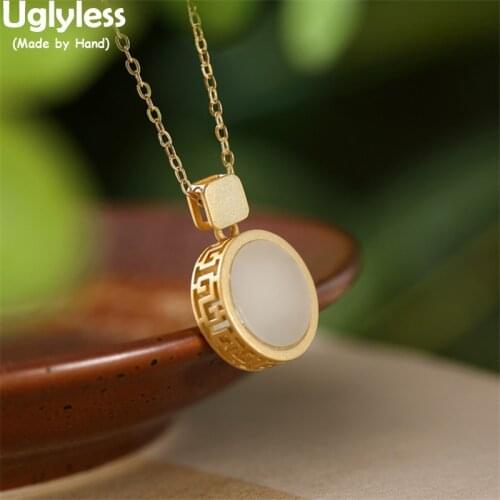Uglyless Nothing Happen Blank Jade Gemstones Pendants for Women MINI Round Necklaces NO Chains Real 925 Silver Bijoux Gold Jewel