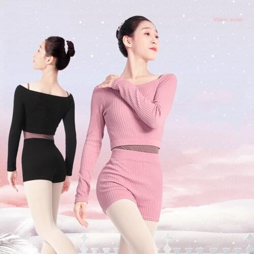 Women Knitwear Dance Warm ups Ballet Knitted Crop Tops Ballet Shorts Ballerina Winter Dancewear Bamboo Sweater Women Dance Suit