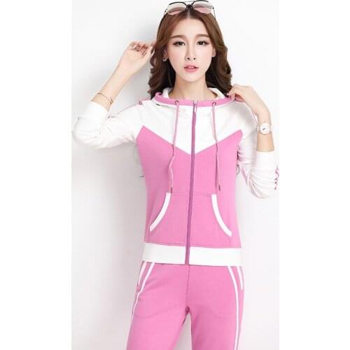 Hoodies Suit Spring Fall Patchwork Casual Tracksuit Women Cotton 2 Pieces Set Sports Sweatshirts Zipper Top Sweatpants Outfits
