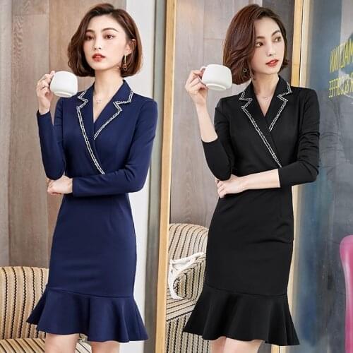 Formal Elegant Slim Mermaid Dresses For Women Business Work Wear Dress Professional Ladies Office Beauty Salon Vestidos AS241