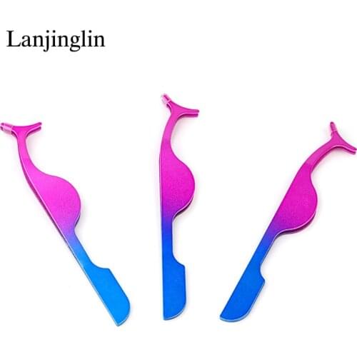 1Pcs False Eyelash Tweezers Fake Eye Lash Applicator Eyelash Extension Curler Nipper Auxiliary Clip Clamp Makeup Forceps Tools