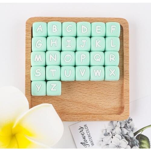 Sunrony 10pcs Green Letter Silicone Beads 12mm Baby Teether Beads Chewing Alphabet Bead For Personalized Name DIY Teething