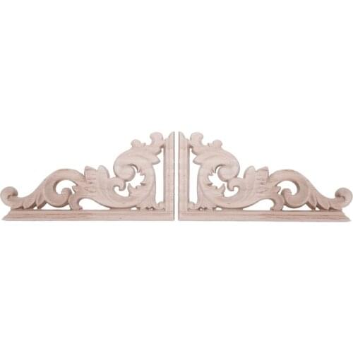 2pcs left+right(each 1pcs) Vintage Wooden Carved Corner Onlay Furniture Wall Decor Unpainted Frame Applique