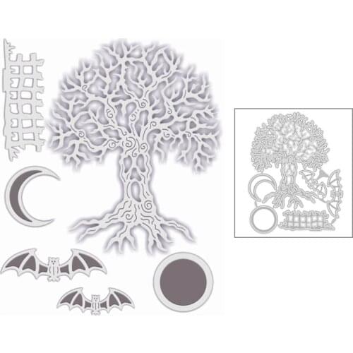 2020 New Halloween Tree Metal Cutting Dies Bat and Moon Die Cut Scrapbooking For Crafts Greeting Card Making No Stamps Sets