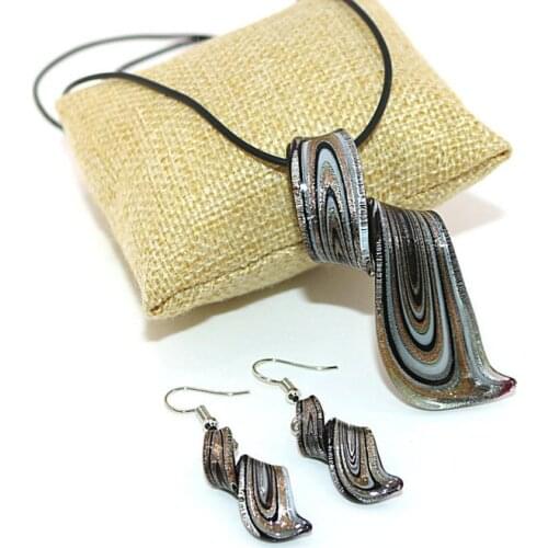 6 Sets Retro Romantic Colored Glaze Glass Earrings And Necklaces Set For Women Fashion Elegant Black Murano Bead Jewelry