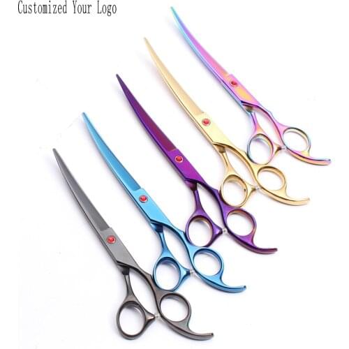 7" 17.5cm Japan Stainless Customized Logo Dog Grooming Scissors Cats Dog Shears Up Curved Shears Dog Scissors Dropshipping C4007