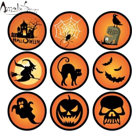 90PCS Halloween Sticker Pumpkin Candy Gift Bag Decor Sticker Halloween Party Decor Supplies Candy Gift Sticker Ghosts Bats Cats