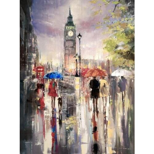JMINE Div 5D London Street Umbrella Clock Tower Full Diamond Painting cross stitch kits art Scenic 3D paint by diamonds