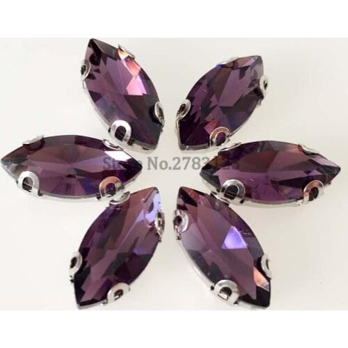 Anti hook D claw deep purple AAA Glass Crystal sew on stones,flatbak eye shape loose rhinestones