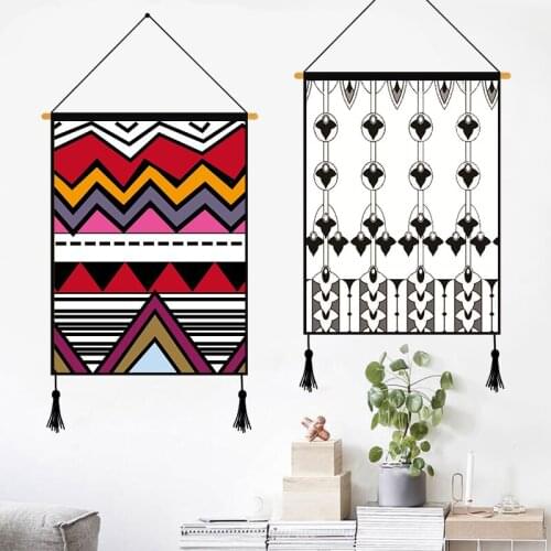 Frameless Geometric Canvas Painting India Bohemian Wall Hanging Scroll Digital Oil Dying Wall Art Home Decoration Accessories