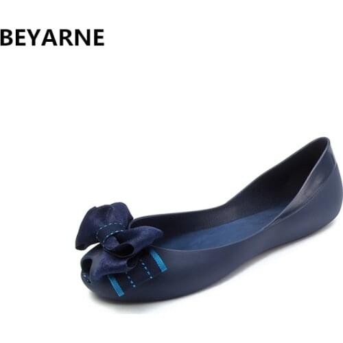 BEYARNE fashion woman jelly shoes lady flat rain sandals women student girls summer travel beach sandal fish mouth 35-41 bowtie