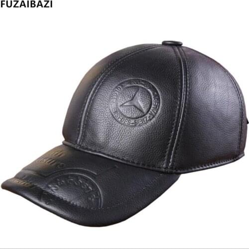 FUZAIBAZI Autumn Winter New Genuine Leather Mens Baseball Cap Fashion Casual Outdoor Keep Warm Adjustable Size Peaked Caps