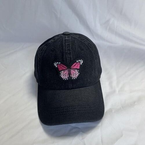 Butterfly Patch Adjustable Denim Material Baseball Cap Solid Color Spring Autumn Hip Hop Men Women Dad Hat Snapback