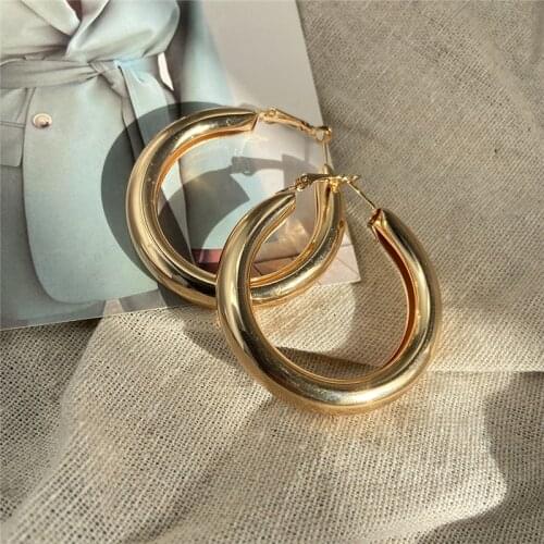 Exaggerate Big Geometric Hoop Earring for Women 2021 Gold Color Circle Punk Earrings Fashion Round Brincos Jewelry Gifts