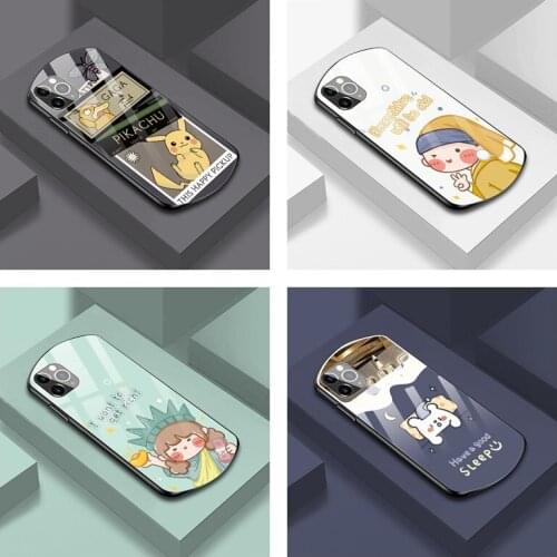 Pokemon Pikachu Oval Heart Shaped Tempered Glass Phone Case for Xiaomi 11/Redmi K40/K40PRO/Xiaomi 10s Mirror Silicone Case