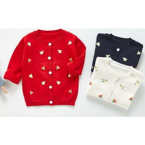 Spring Girls Flower Embroidery Cardigan Coat Clothing Autumn Kids Baby Girls Long Sleeve Knit Coat Children Girls Coats 0-3Yrs