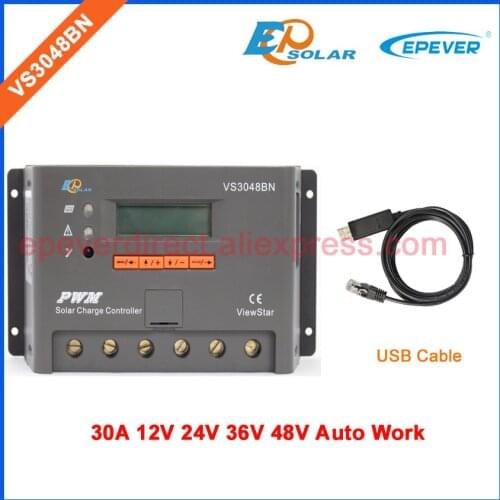 EPEVER VS3048BN 30A 30amps USB cable for PC connect Solar panels controller 48V/36V auto work regulator with lcd display