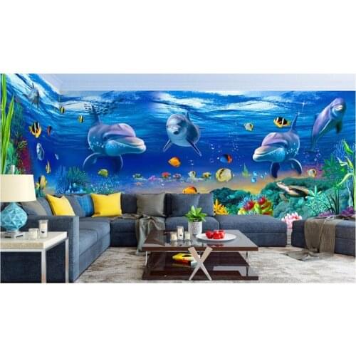 Custom mural photo 3d wallpaper The dream undersea world dolphin theme background wall 3d wall murals wallpaper for wall 3 d