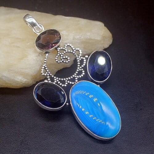 Gemstonefactory Jewelry Big Promotion 925 Silver Botswana Agate Amethyst Topaz Women Ladies Gifts Necklace Pendant 0710