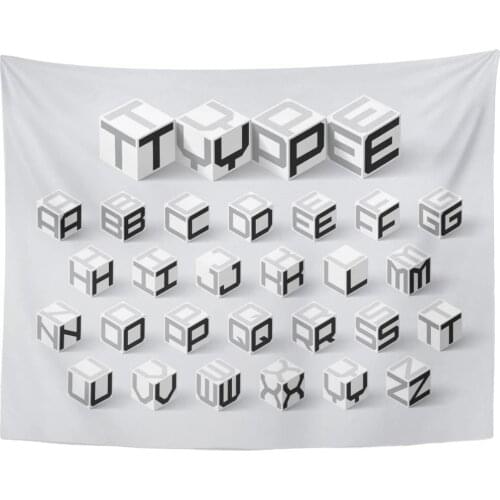 Tapestry Cubic Cube Shape 3D Isometric Three Dimentional Alphabet Letters Box Tapestries Wall Hanging for Living Room Bedroom