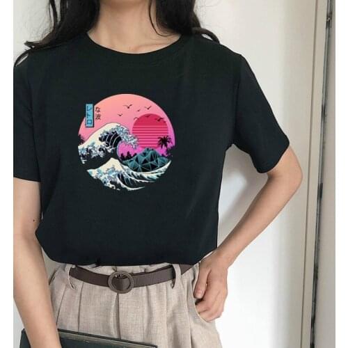HAHAYULE-JBHThe Great Retro Wave Japan Anime T-shirt Harajuku Streetwear Cotton Camisetas Hombre unisex Women Funny Cool T Shirt