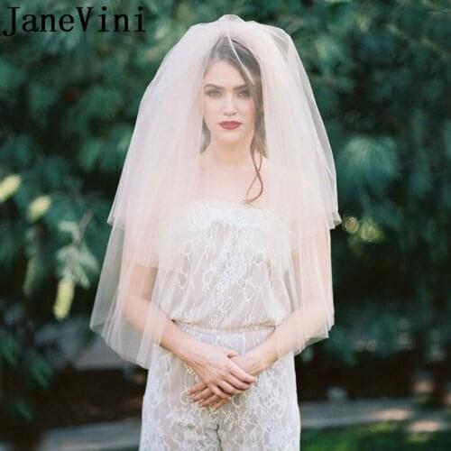 JaneVini Elegant Champagne Bridal Veil Short Wedding Veil with Comb Simple Two Layers Cut Edge Bride Accessories velo sposa 2019