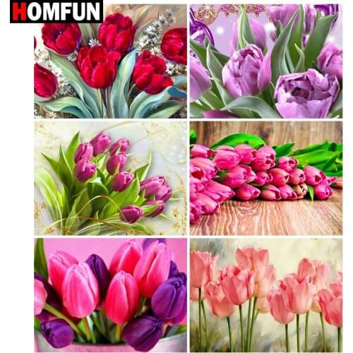HOMFUN Paint With Diamond Embroidery "Tulip flower landscape" Diamond Painting Full Square Round Picture Of Rhinestone Decor