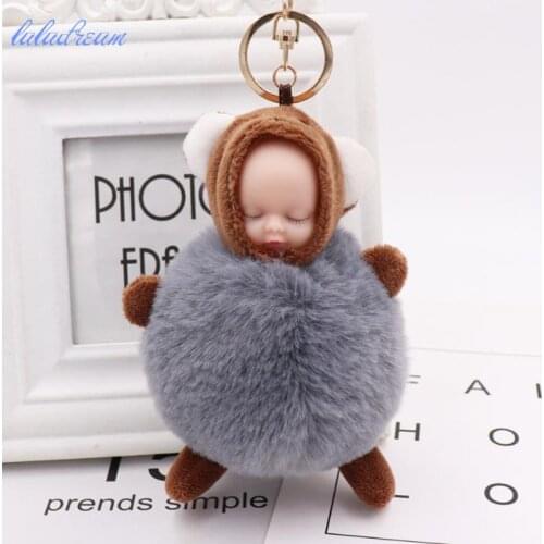 Kawaii Totoro Plush Keychain Pompom Sleeping Baby Doll Key Chain Rings plush keychain