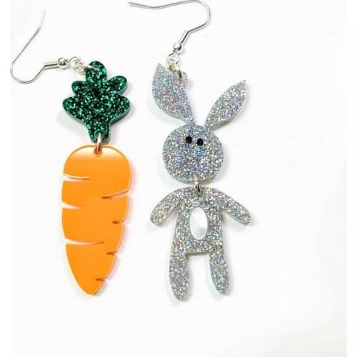 Korean Fashion Cute Animal Bunny Rabbit Carrot Stud Earrings for Women Asymmetry Creative Cartoon Ear Jewelry for Child Girls