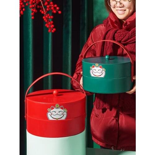 Creative New Chinese Lucky Cat Lucky New Year Dried Fruit Box Compartment Sealed with Lid Nut Box Wedding Candy Plate